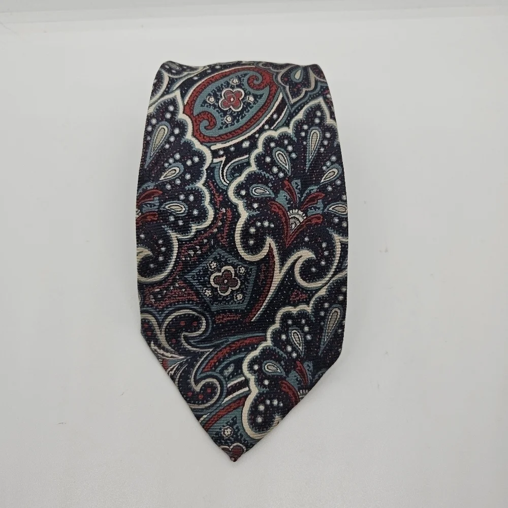 vintage Polo Ralph Lauren paisley tie red navy cream turquoise 58.5 inches